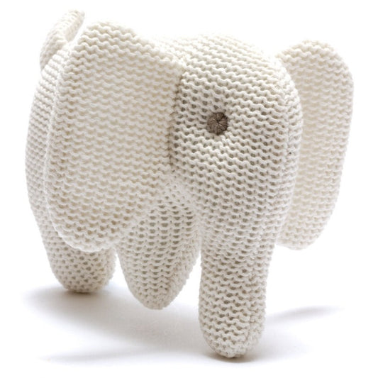 White Elephant Knitted Organic Cotton Baby Rattle