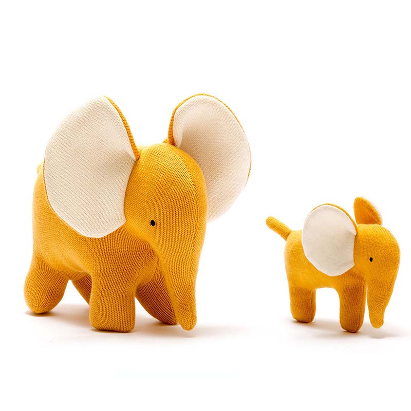 Mustard Organic Cotton Elephant Soft Toy Small and Large