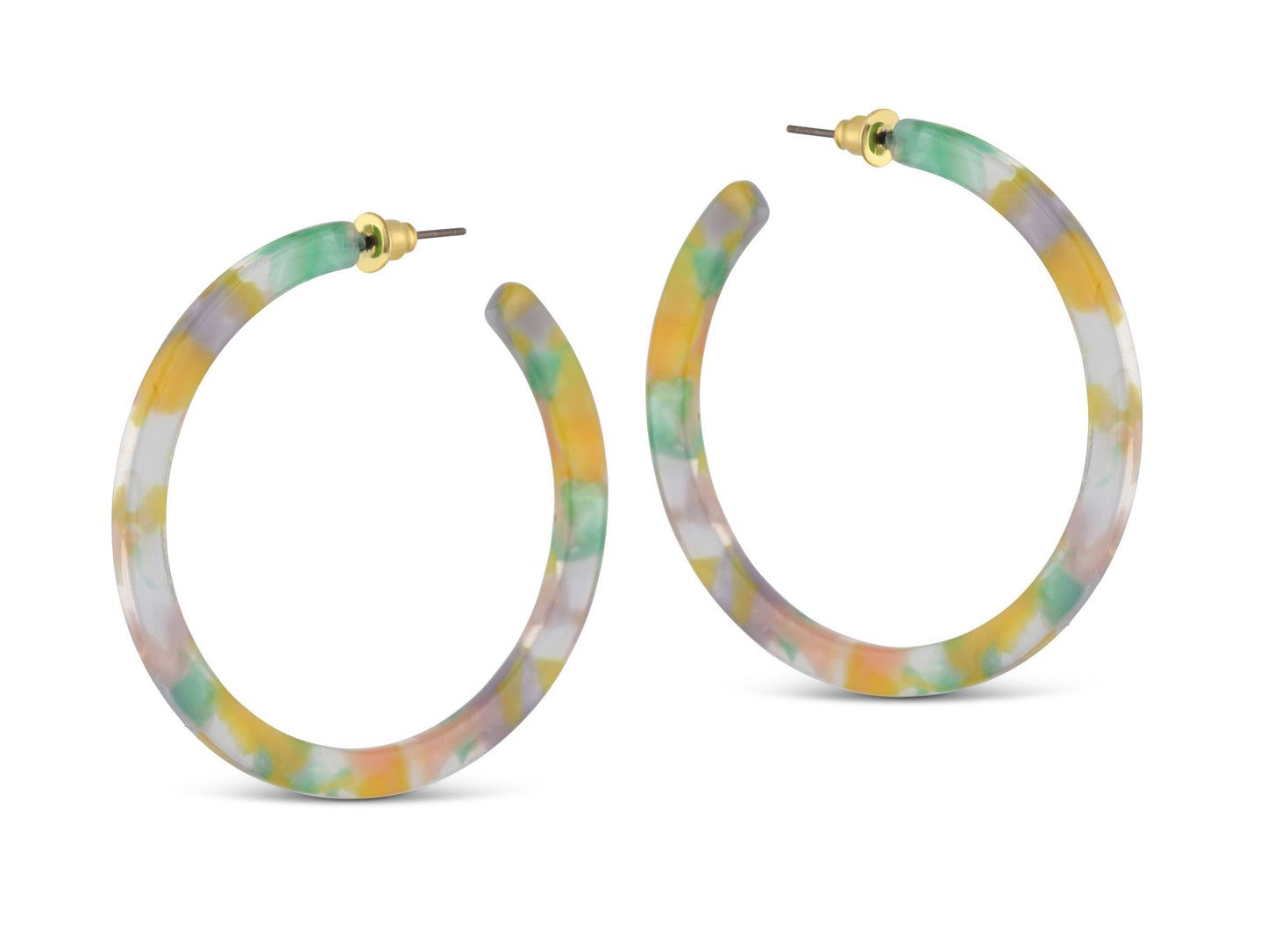 Recycled Resin Hoop Earrings Lilac Pink Green