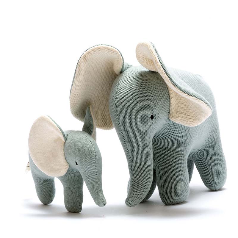 Teal Organic Cotton Elephant Soft Toy Large and small